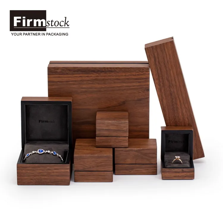 Caja de embalaje de joyería de madera de nogal, collar de terciopelo, anillo, pendiente, pequeño, de lujo, personalizado, regalo