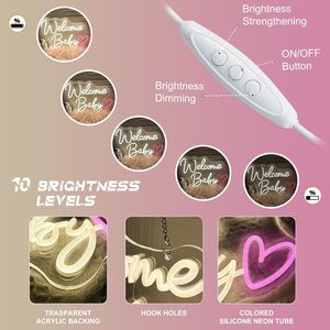 Panneaux néon LED « Bienvenue Bébé » à intensité variable, alimentés par USB, lumière d'ambiance, décoration de vitrine, éclairage de rue, personnalisables 5V - Product Image 2