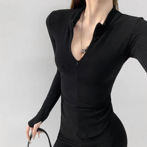 Chemises à manches longues extensibles dans les 4 sens personnalisées, côtelées, actives, ajustées, respirantes, avec fermeture éclair, pour la salle de sport, le yoga, les entraînements - Product Image 2