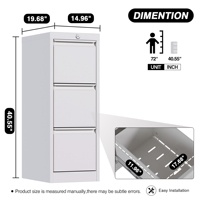 Armoire de classement verticale moderne en acier blanc à 3 tiroirs sous le bureau avec serrure, forte capacité de charge pour usage commercial et bureautique
