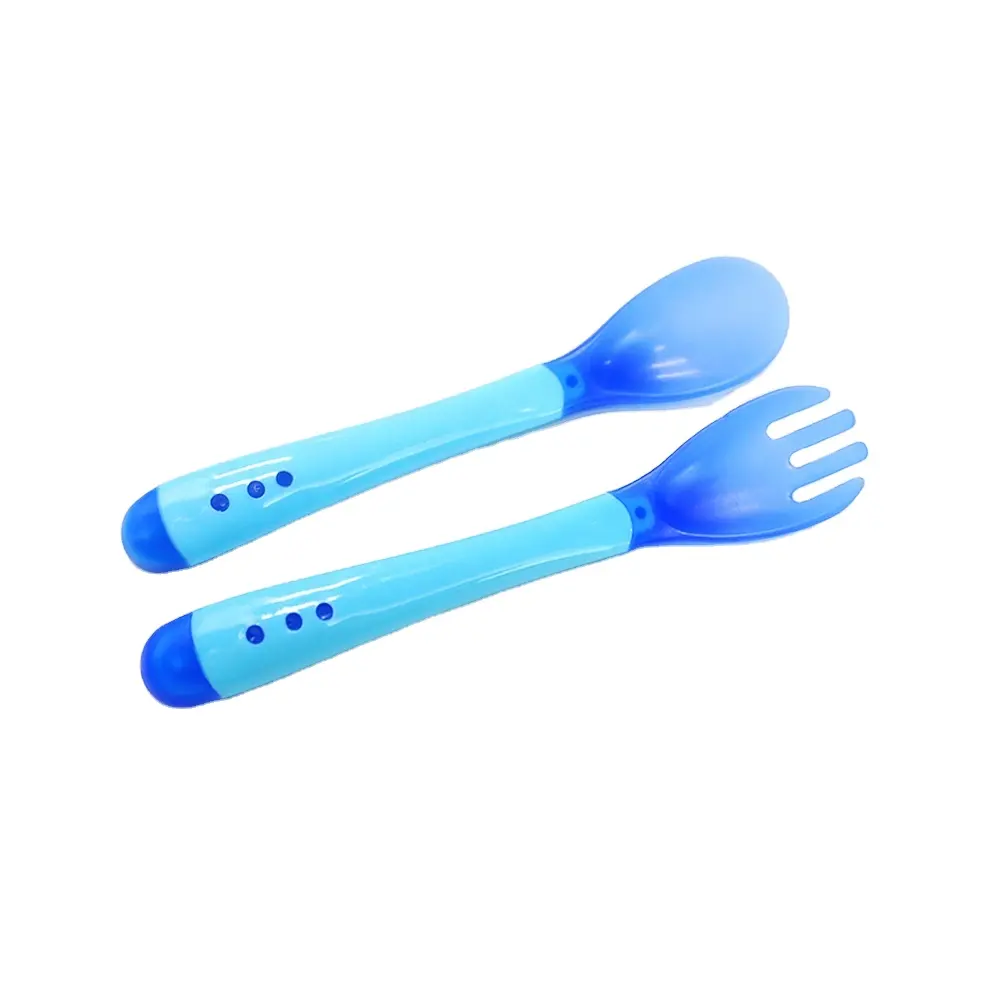 Child Care Training Baby Spoon Fork Set With Temperature Sensing Silica Gel Baby Training Baby Spoon And Fork