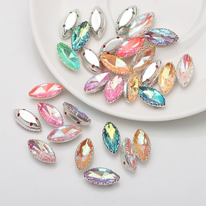 Zhubi 7X15MM dos plat oeil de cheval <span class=keywords><strong>verre</strong></span> strass avec griffe d'argent <span class=keywords><strong>Marquise</strong></span> à la main coudre sur strass vêtements sac accessoires - Product Image 1