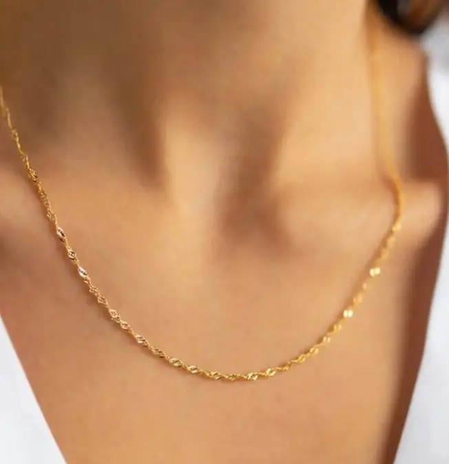 Chaîne torsadée en acier inoxydable, bijoux fins en or 18k, collier à Double corde sans polissage, chaîne ondulée ondulée 2mm