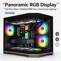 Casing Komputer Gaming Mid Tower Micro ATX 270 °   Casing PC Panoramic Kaca Temper ARGB RGB untuk Rakitan PC Gaming