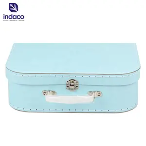 Customized cardboard blue paper candy toy suitcase empty box for chocolate children carton box with handle