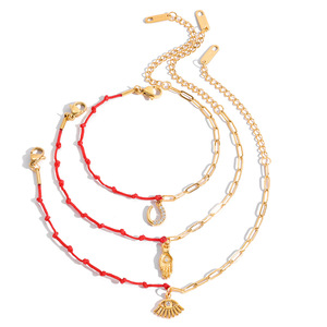 Fashion Charm Bracelets Red <b>Rope</b> Gold <b>Chain</b> With Moon Hand Eye Pendant Jewelry Gift Set - Product Image 5