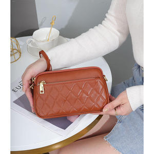 Genuine Leather Female Shoulder Bag Rhombic <b>Small</b> Sling Bags Cowhide Fashion Clutch <b>Purse</b> Wallet - Product Image 3