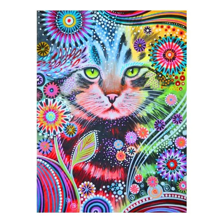 Ever momento imagem de strass colorido flor gato, artesanal, quadrado, furadeira completa 5d, diy 3f084