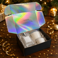 Boîtes d'expédition personnalisées de luxe durables avec logo, emballage cosmétique, boîte en carton ondulé noir holographique pour coffret cadeau de parfum