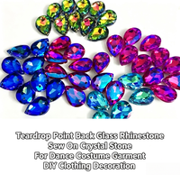 Strass en verre à dos pointu en forme de goutte, pierres de cristal multicolores à coudre pour justaucorps, costumes de danse, robes, vêtements et décoration DIY