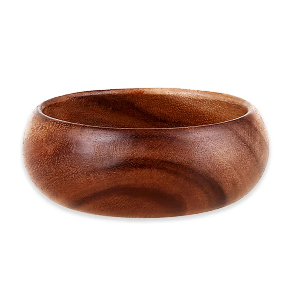 Acacia Unpainted Wooden Flat Bottom Teak Pot Belly Soup Salad Wooden Bowl Tableware Japanese Rice Bowl Large Wooden Bowl