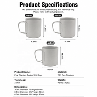 Ensemble de tasses à café en titane à double paroi de 300 ml, 375 ml, 450 ml, tasse à café portable pour le camping avec poignée, vaisselle de voyage en plein air, vente en gros