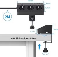 Prise de table EU avec USB C PD20W, multiprise à 3 voies avec 4 USB, prise de table prise de bureau à pince pour le bureau