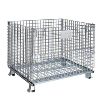 Conteneur pliable en acier galvanisé robuste pour entrepôt, verrouillable, empilable, cage à palettes à 4 entrées