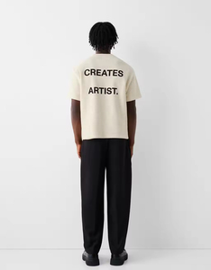 Camiseta de manga corta de punto gofrado de 260 GSM, de gran tamaño, con doble línea de costura, corte holgado y hombros caídos, de tejido grueso - Product Image 2