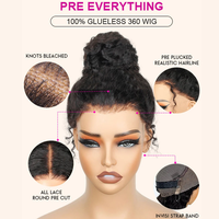Perruques Yaki 360 Lace Front en Cheveux Humains avec Cordon Invisible Pré-Blanchi, Dentelle Pré-Coupée et Pré-Épilée pour Femmes Noires