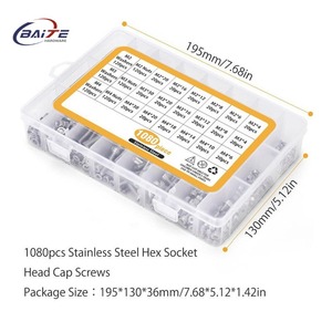 1080pcs M2 M3 <span class=keywords><strong>M4</strong></span> 304 thép không gỉ ổ cắm đầu Nắp vít Kit với Nuts & phẳng máy giặt bu lông bởi NAT - Product Image 2