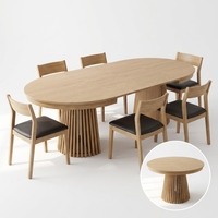 Ensemble de table à manger extensible moderne en bois massif, de ronde à ovale, avec base en piédestal cannelé, meubles de salle à manger élégants et minimalistes, 6-8 places