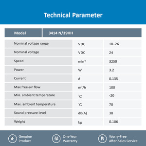Ventilateur axial DC ebm-papst 3414N/39HH 24V 92mm, ventilateur de refroidissement industriel haute vitesse avec roulement à billes - Product Image 3