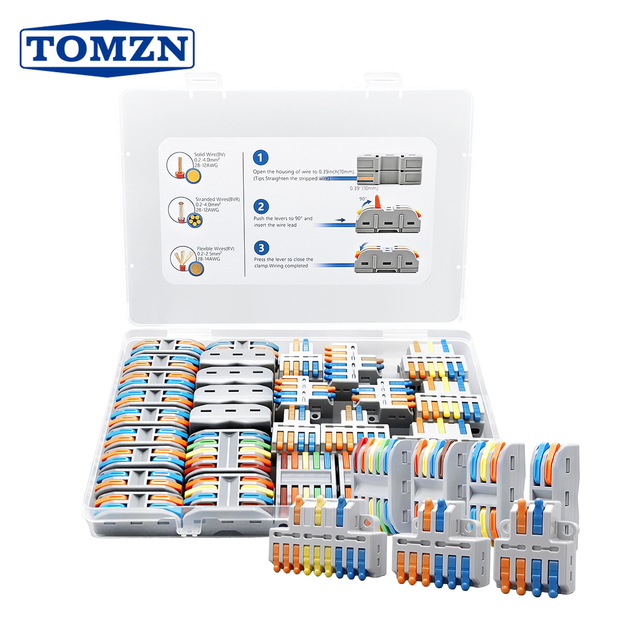 TOMZN Lever Wire Connectors 28PCS 2/3/4/5Ways 2IN4/6 3IN6/9 Lighting Fixtures Mixed Wide Application Scope Transparent Colorful