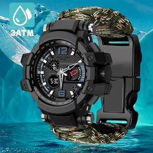 Montre de survie en plein air multifonctionnelle, étanche, tactique, en paracorde, analogique-numérique pour homme - Product Image 4