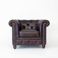 Fauteuil Chesterfield classique en cuir véritable avec dossier rembourré en éponge, fauteuil d'appoint à boutons pour salon et hôtel