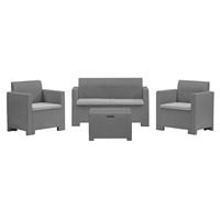 Ensemble de salon de jardin complet Bica Nebraska avec finition effet rotin anthracite, canapé, table basse, 2 fauteuils d'extérieur