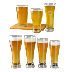 Jarra de cerveza de cristal de alta calidad al por mayor, vaso de cerveza artesanal transparente, vaso de cerveza Pilsner