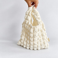 Mini sac fourre-tout en tissu texturé avec poignée nouée, pliable, léger, motif quadrillé, simple couche, pour femme, pour le quotidien