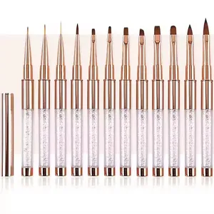 ขายส่ง 15 ชิ้นคริสตัล Handle ภาพวาดเล็บลายวาด Liner ปากกาแต่งเล็บตกแต่งแปรงเล็บปากกา UV เจลแปรง