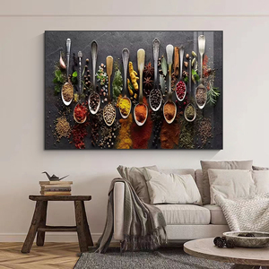 Decorazioni per la casa arte grani spezie cucchiaio peperoni tela pittura <span class=keywords><strong>cucina</strong></span> <span class=keywords><strong>poster</strong></span> decorazione <span class=keywords><strong>stampe</strong></span> per sala da pranzo immagini di arte della parete - Product Image 2