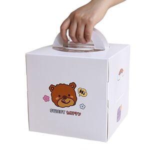 Boîte d'emballage de gâteau d'<span class=keywords><strong>anniversaire</strong></span> de boulangerie, boîtes à gâteaux carrées de dessin animé <span class=keywords><strong>pour</strong></span> enfants de 4/6 pouces de haut avec fenêtre et poignée - Product Image 3