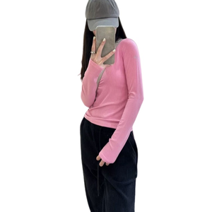 Nouveau design 2026 AL Printemps/Été T-<span class=keywords><strong>shirt</strong></span> <span class=keywords><strong>femme</strong></span> uni côtelé à <span class=keywords><strong>manches</strong></span> <span class=keywords><strong>longues</strong></span>, élastique, amincissant, pour le yoga, le Pilates et comme sous-vêtement de sport - Product Image 4