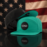 Casquettes de golf personnalisables pour hommes, 6 panneaux, résistantes à l'eau, en polyester, à visière plate, avec fermeture snapback, perforées au laser