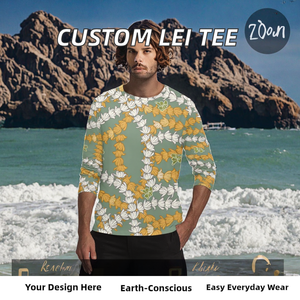 Heat Transfer High Quality Custom Casual Men's Long Sleeve T-Shirt Print Demand Breathable Eco-Friendly Maile Pikake <b>Lei</b> Fashion - Product Image 2