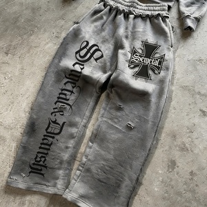Ensemble survêtement unisexe en coton premium, pantalon de jogging et sweat à capuche surdimensionnés, avec logo personnalisé imprimé, pour hommes - Product Image 5