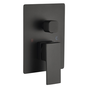 Système de douche <span class=keywords><strong>noir</strong></span> mat avec vanne carrée encastrée, support mural carré, pommeau de pluie carré, double sortie et douchette à main carrée avec flexible - Product Image 6