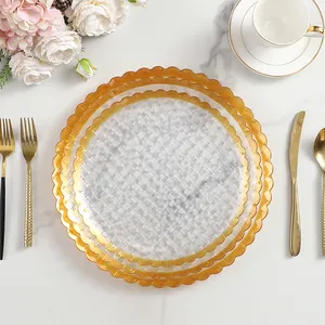 Multipurpose Family Golden Color Fruit Tray Round Shape PS Plastic Storage Serving Tray