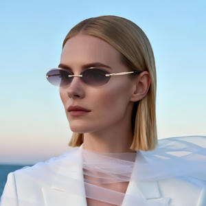 Nouvelles lunettes de soleil ovales pour femmes, monture en métal sans cadre, UV400, légères, type 3, pare-soleil, monture noire, verres en PC, lunettes tendance - Product Image 3