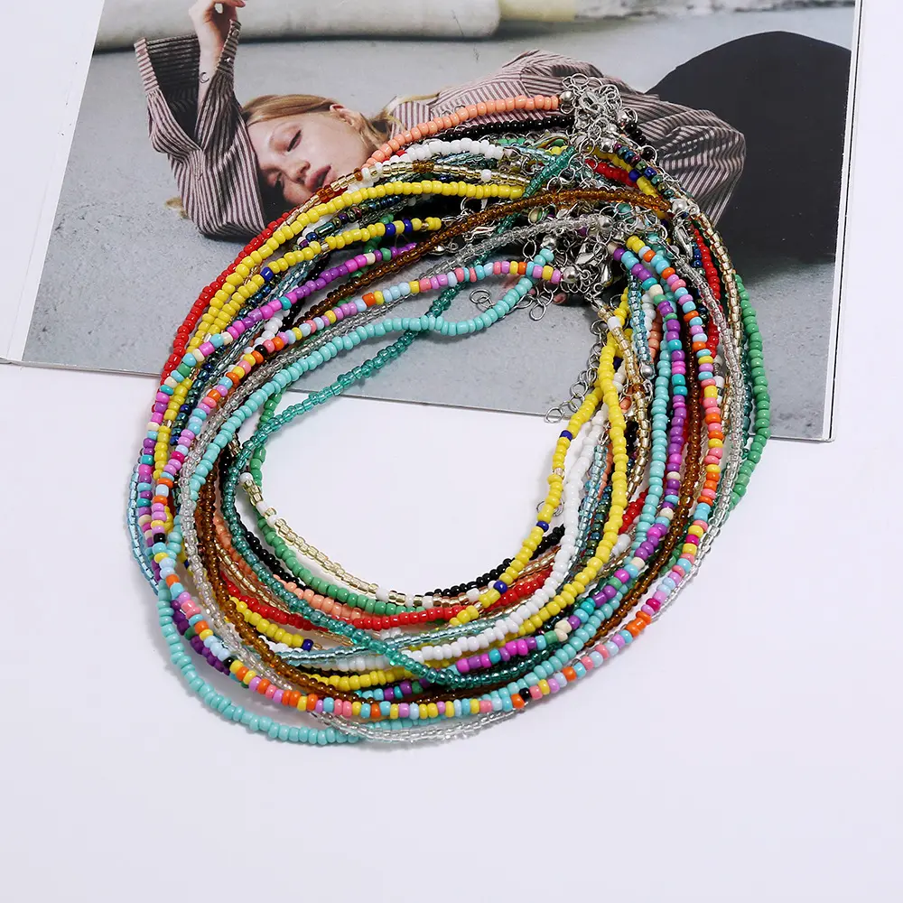 Новое поступление, модное ожерелье ручной работы в стиле бохо с разноцветными рисовыми бусинами