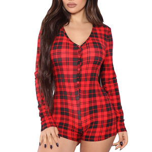 Nuevo Pijama Enterizo de Moda para <span class=keywords><strong>Mujer</strong></span> de Manga Larga y Pantalón Corto con Estampado de Papá Noel, Ajustado, Sexy con Escote en V Profundo para <span class=keywords><strong>Navidad</strong></span> - Product Image 2