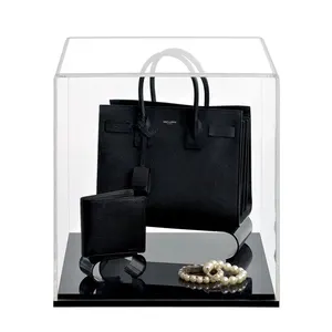 bespoke lift off top clear acrylic square memorabilia showcase lucite display cube box with black base