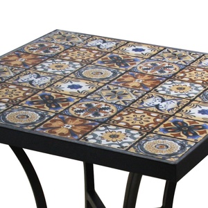 Meubles de salon de <span class=keywords><strong>jardin</strong></span> modernes, <span class=keywords><strong>table</strong></span> carrée en métal fer forgé imperméable, carreaux de céramique en mosaïque, design pliable, utilisation en cuisine - Product Image 4