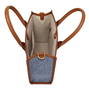 Bolso de hombro tipo tote de mezclilla acolchado estilo retro para mujer, con asas dobles, cierre de cremallera, estilo casual, bolso de compras. - Product Image 5