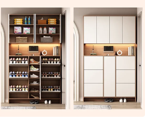 Organisateur de chaussures en bois moderne et fonctionnel sur mesure avec étagères réglables pour les acheteurs de meubles de salon, hôtels et entrées - Product Image 2