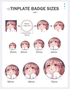 Op maat gemaakte ronde blikken knoopsbadge met lenticulaire print, 32mm 37mm 44mm 58mm, anime, voor op het shirt - Product Image 4