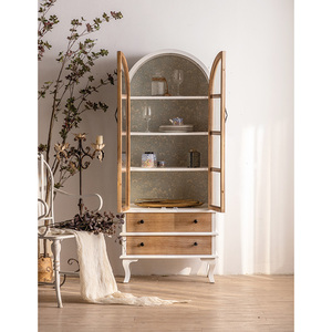 Lemari Kayu Solid Retro Gaya Farmhouse, Bufet Lengkung, Lemari Anggur, Lemari Tinggi untuk Ruang Tamu - Product Image 3