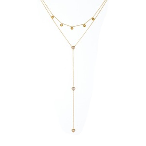 Heart Shape Layered Gold Plated Stainless Steel Necklace With Diamond Bezel Setting For Gift - Product Image 5