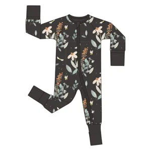 Custom Print 95% Bamboo Viscose 5% Spandex 210 GSM Baby Zipper Footed Sleeper Romper Clothes Toddler Kid Onesie Pajamas Clothing