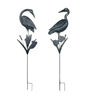 Décoration de jardin en fer forgé style héron vieilli, ornement de grue de style chinois pour aménagement extérieur, support de fleurs en métal en forme d'animal